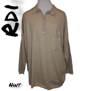 NWT RDI Men's Beige Button Front Collared Long Sleeve Pullover Size Large
